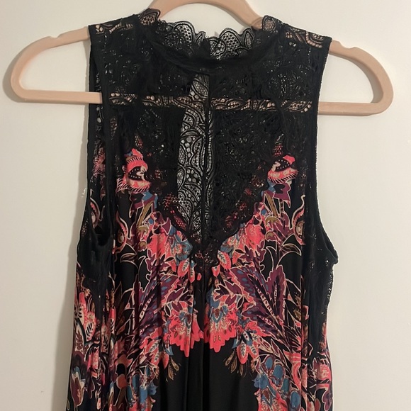 Free people black floral mini dress with lace, size xs - Picture 3 of 6